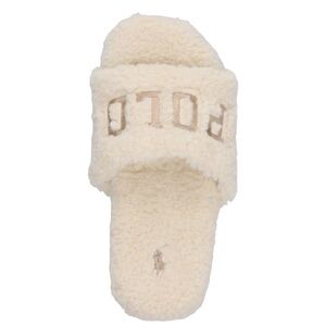 POLO RALPH LAUREN  WOMEN'S ROBIN PLATFORM SLIDE/SLIPPERS CREAM LOGO